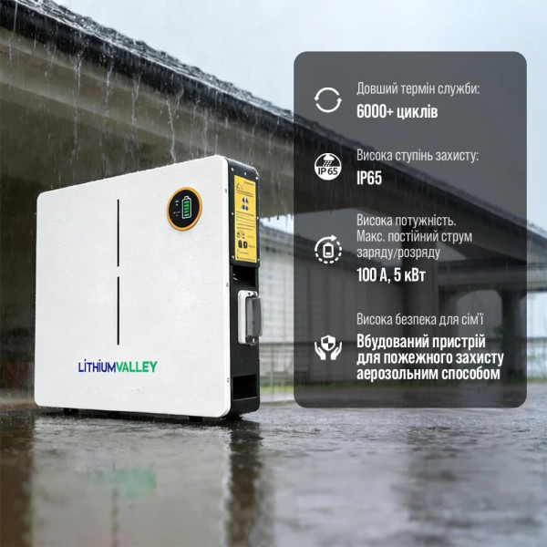 Акумуляторна батарея LiFePO4 100 А·год 51.2 В 5120 Вт·год Lithium Valley LV-BAT-W5.12Ac