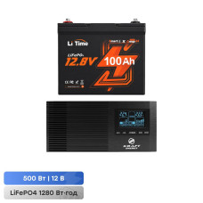 Комплект резервного живлення 500W 1280Wh Kraft KRF-AVR600VA/500W-12V + LiTime Group24 L12V100-100-GROUP24-BT-4-A70