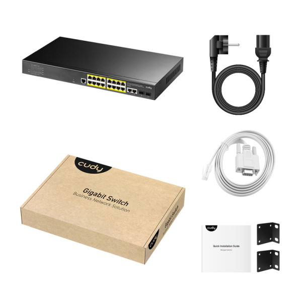 PoE-комутатор 21-портовий керований L2 Cudy GS2018PS2-200W гігабітний з 16 портами PoE