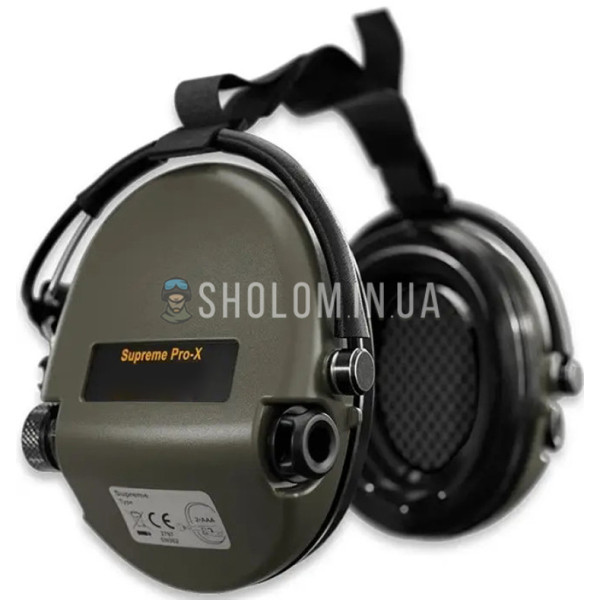 Наушники активные тактические шумоподавляющие Supreme Pro X с задним держателем под шлем Оливковый (Ranger Green)