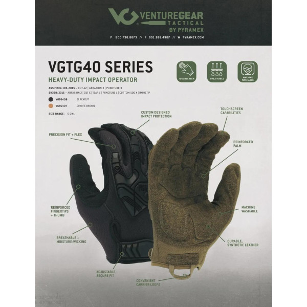 Тактичні протиударні рукавички Venture Gear Tactical VGTG40 Heavy-Duty Impact Operator Койот (Coyote)