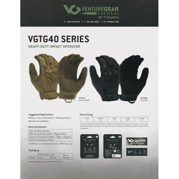 Тактичні протиударні рукавички Venture Gear Tactical VGTG40 Heavy-Duty Impact Operator Койот (Coyote)