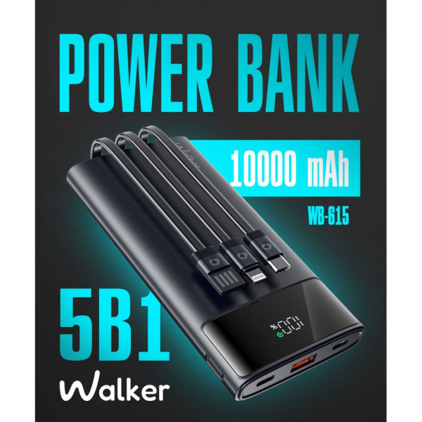 Повербанк (УМБ) зовнішній акумулятор WALKER WB-615 10000mAh Чорний (Black)