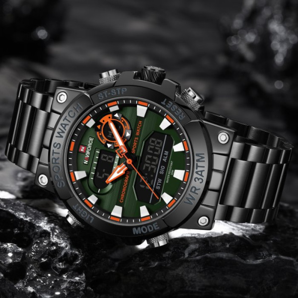 Чоловічий тактичний годинник Naviforce Brutal Чорний (Black)