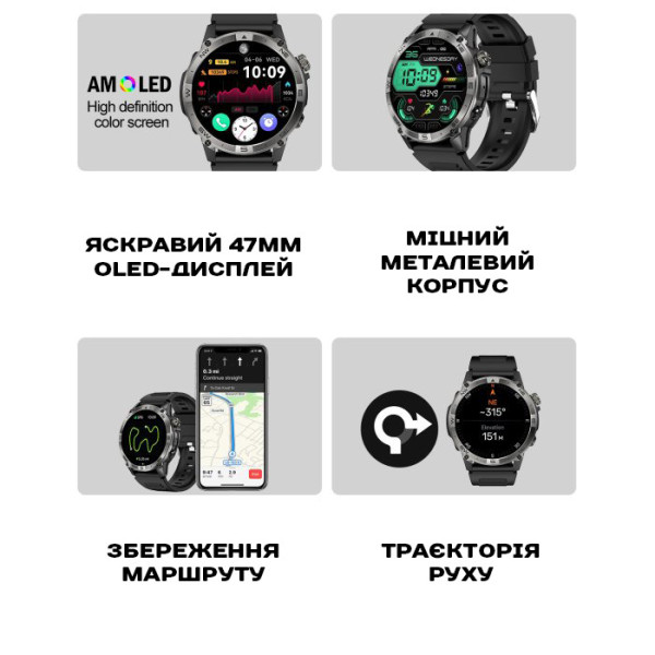 Умные смарт часы North Edge GPS Smart Titan с компасом Черный (Black)