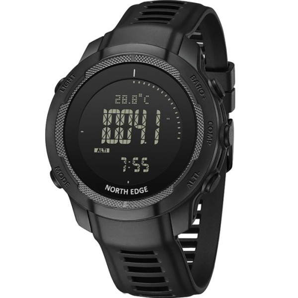 Чоловічий водостійкий тактичний годинник North Edge Vertico з компасом Чорний (Black)