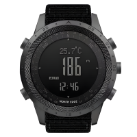 Чоловічий водостійкий тактичний годинник North Edge Desert Nylon Power 5BAR з компасом Чорний (Black)