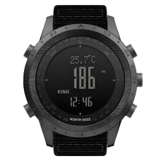 Чоловічий водостійкий тактичний годинник North Edge Desert Nylon Power 5BAR з компасом Чорний (Black)