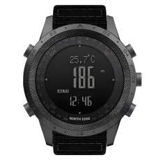 Чоловічий водостійкий тактичний годинник North Edge Desert Nylon Power 5BAR з компасом Чорний (Black)