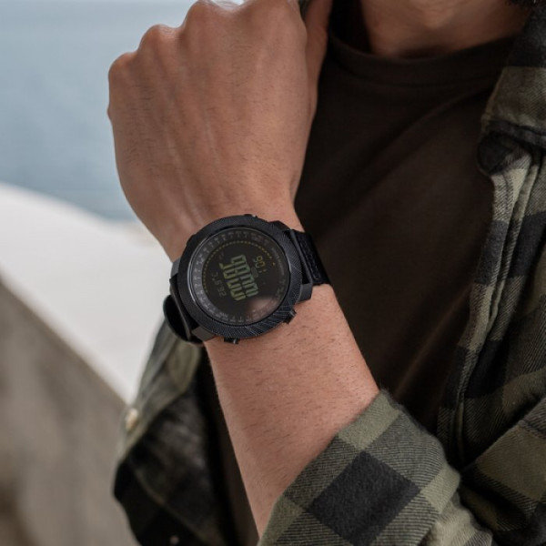 Чоловічий водостійкий тактичний годинник North Edge Apache 5BAR з компасом Чорний (Black)