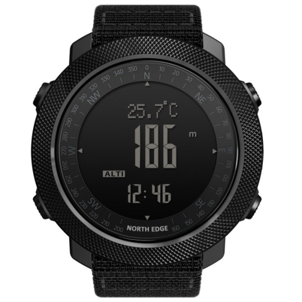 Чоловічий водостійкий тактичний годинник North Edge Apache 5BAR з компасом Чорний (Black)
