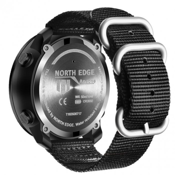 Чоловічий водостійкий тактичний годинник North Edge Apache 5BAR з компасом Чорний (Black)