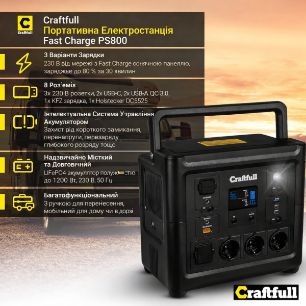 Портативна зарядна станція Craftfull PS800