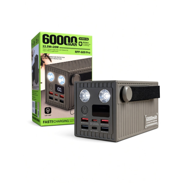 Повербанк REMAX RPP-609 PRO з ліхтарем 60000 mAh